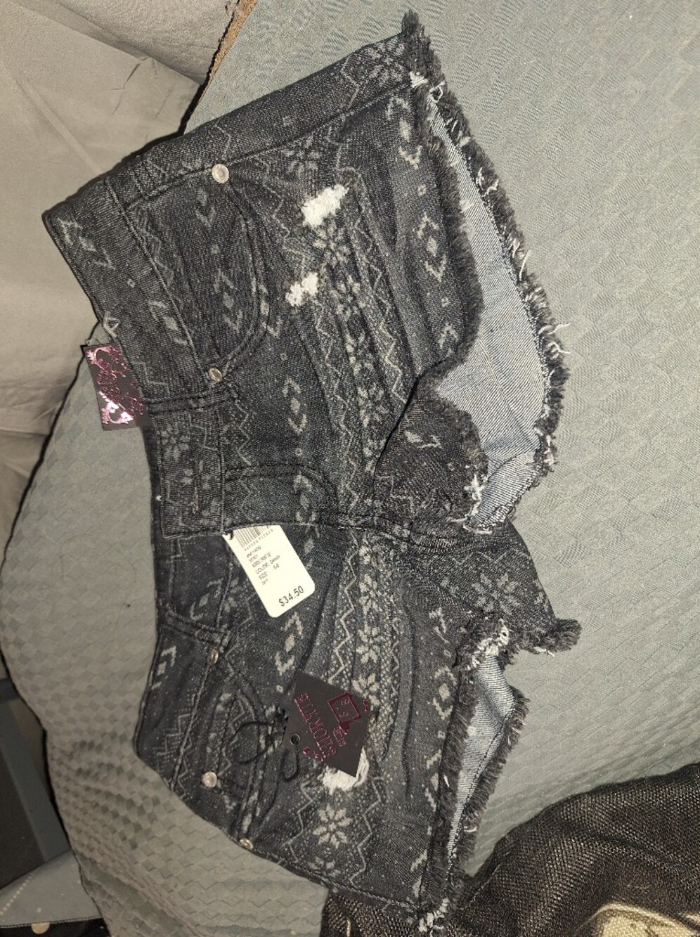 NWT SZ 5/6 dELiA*s Black Nordic Print Almost Famous Denim Shorts